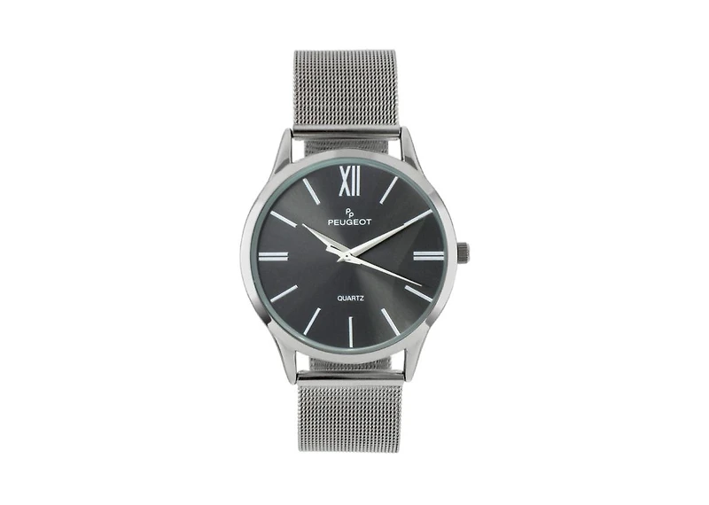 Peugeot Men's 40mm Grey Dial Slim Case Stainless Steel Mesh Watch