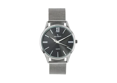 Peugeot Men's 40mm Grey Dial Slim Case Stainless Steel Mesh Watch
