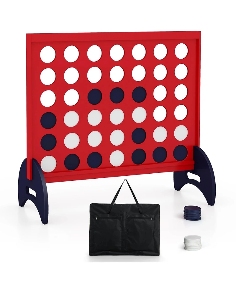 Sugift Wooden 4-In-a-row Game Set With 42 Pcs Chips And 600D Oxford Fabric Carrying Bag