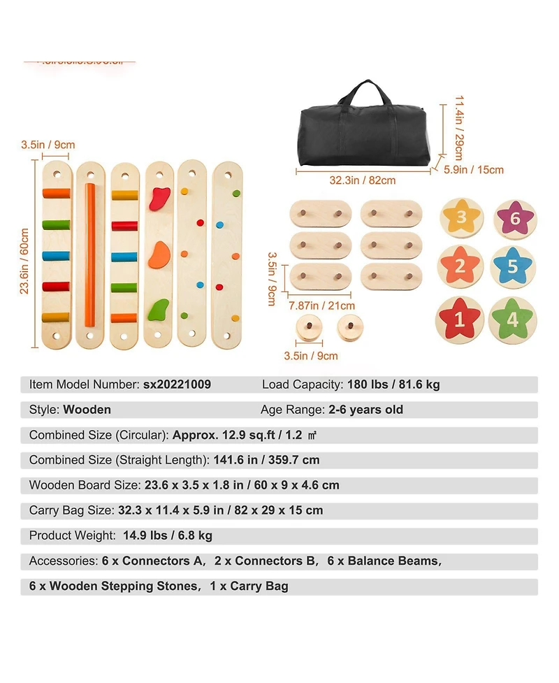 Mecale Kids Balance Beam Stepping Stones Gym Obstacle Children Balance Board 6PCS