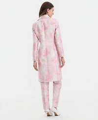 Kasper Womens Floral Jacquard Three Button Topper High Rise Slim Pants