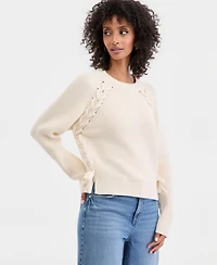I.n.c. International Concepts Women's Lace-Up-Detail Sweater, Created for Macy's