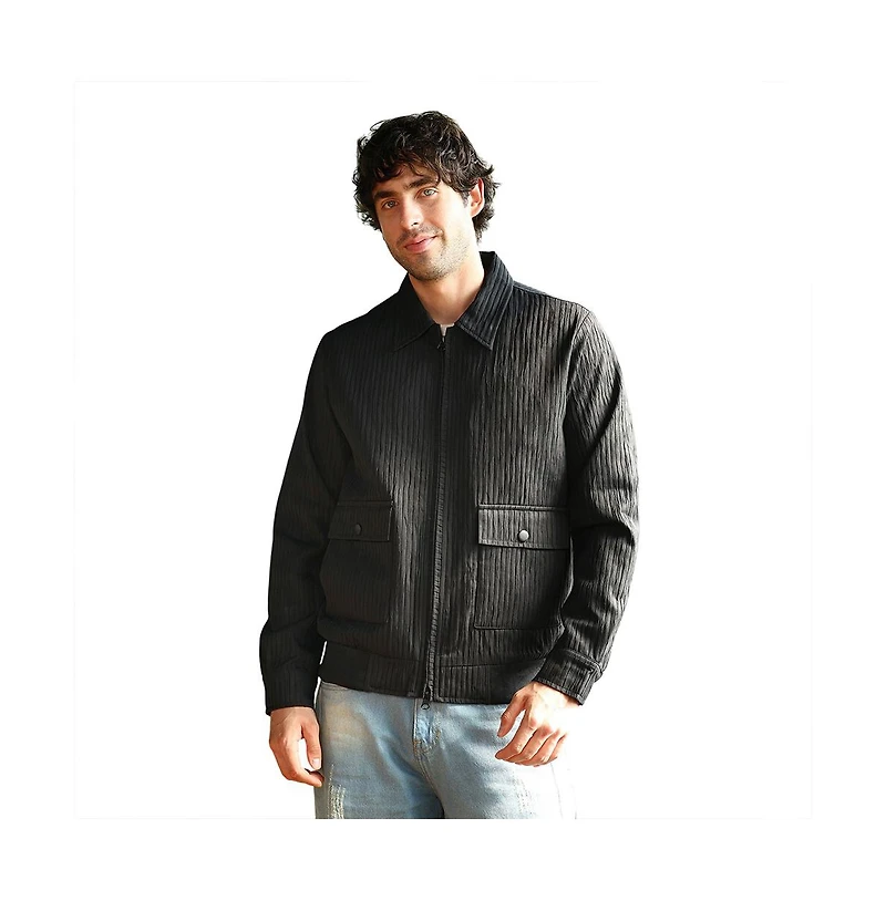 Campus Sutra Men's Midnight Black Zip-Front Crease-Tactile Jacket