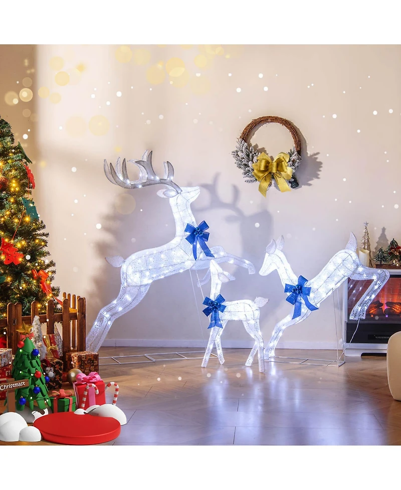 Costway 3 Pcs Lighted Christmas Reindeer Family Set Holiday Decoration with 255 Lights