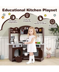 Corner Kitchen Playset with Coffee Machine Oven Microwave Washing