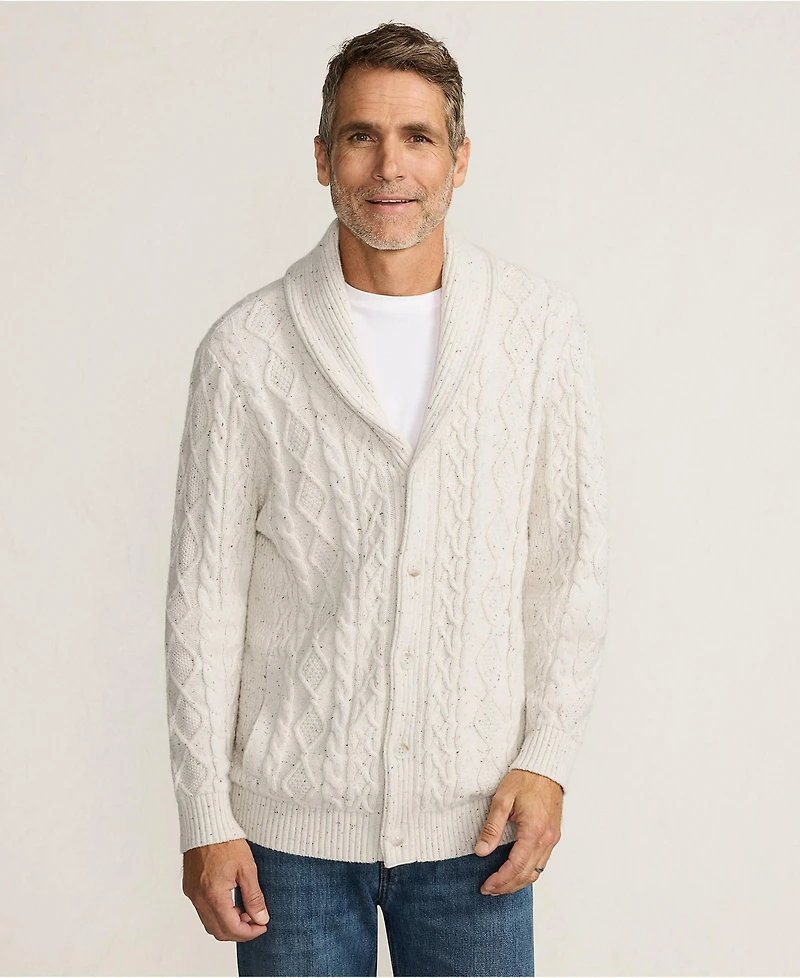 Lands' End Men's Tall Long Sleeve Cotton Blend Cable Shawl Cardigan
