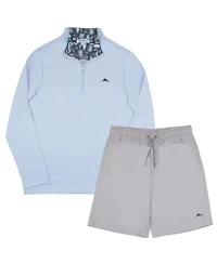 Tommy Bahama Boys 2 Piece Quarter Zip Long Sleeve Sweater and Shorts Back to School Set