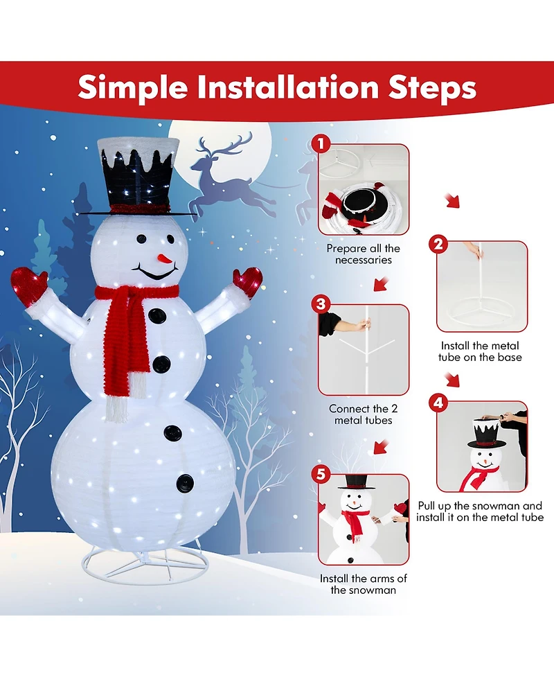 Costway 6 Ft Lighted Artificial Christmas Snowman Pre-Lit Pop-up Xmas Snowman