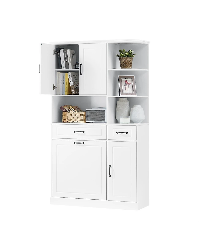 sumyeg Tall Freestanding Storage Cabinet with Drawers Doors and Adjustable Shelves in White