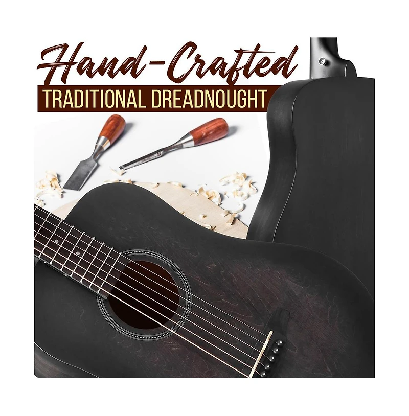 Pyle 34" Acoustic Guitar Kit - 6-String 1/2 Junior Size Guitar with Accessories, Black (PGA820BK)