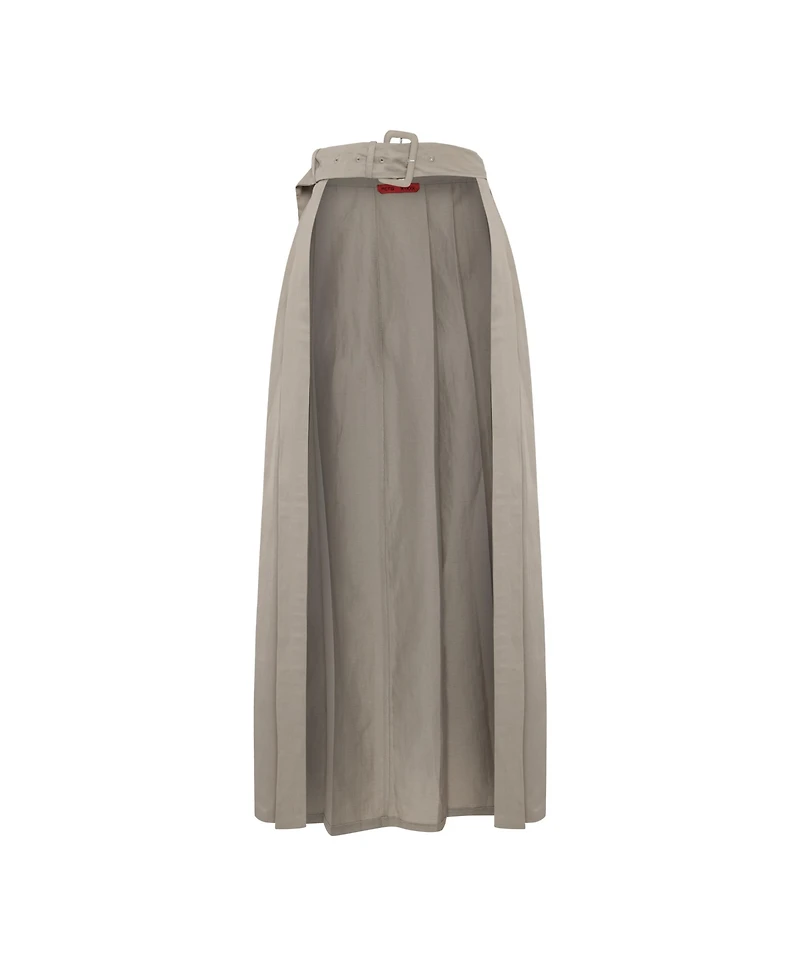 Pcfg Women's Linen-Blend Shiny Woven Belted Skirt