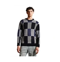 Campus Sutra Men's Navy Blue Block-Check Pullover Sweater
