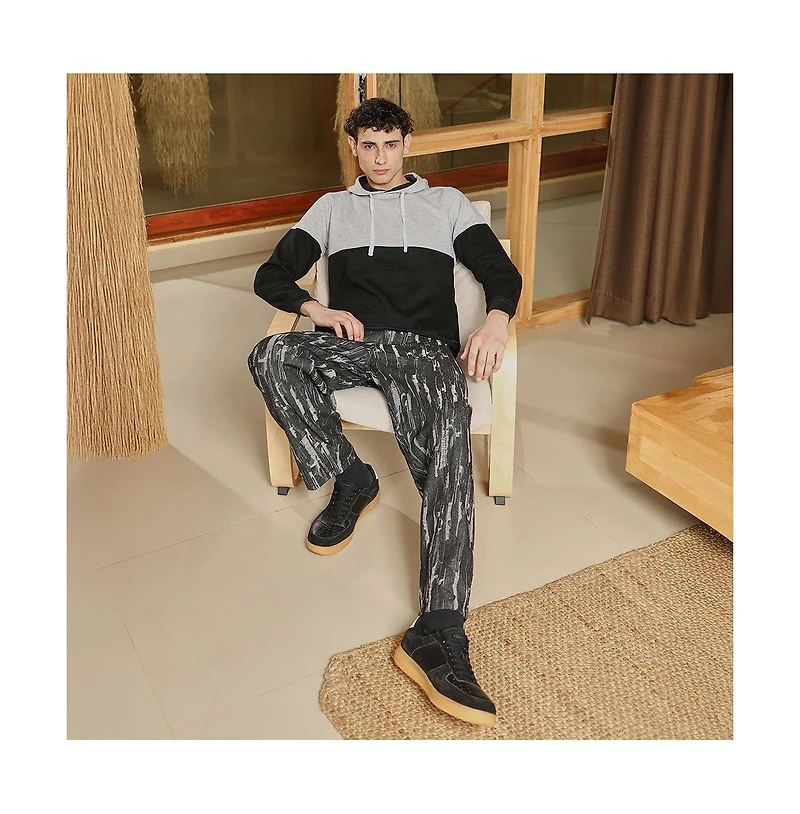 Campus Sutra Men's Coin Grey & Onyx Black Block Pullover Hoodie