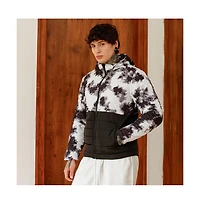 Campus Sutra Men's Obsidian Black & Chalk White Dye-Block Quilt Puffer Jacket