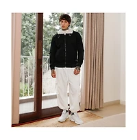 Campus Sutra Men's Raven Black Contrast Sherpa-Lined Suede Bomber Jacket