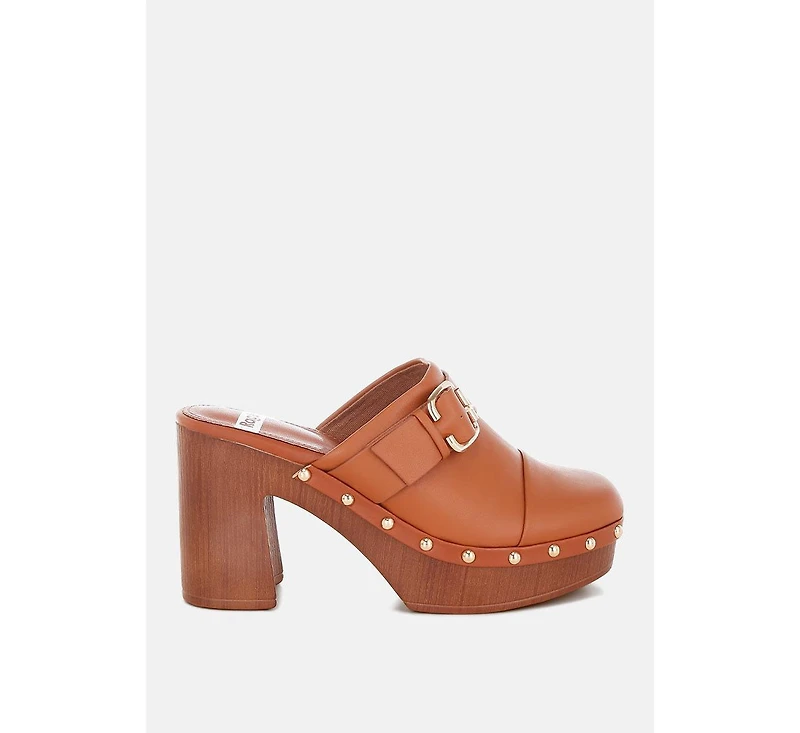 London Rag Womens Septim Genuine Leather Studded Clog Heels