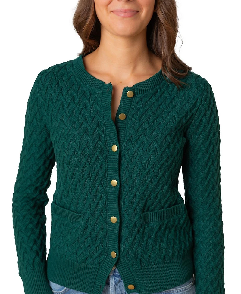 Hope & Henry Women's Organic Herringbone Stitch Cardigan Sweater