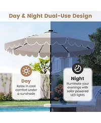 9.3 Ft Solar Patio Umbrella Outdoor Market Sunshade with 24 Led Lights Ruffles