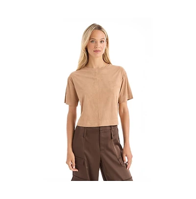The Noli Shop Women's Naya Suede T-Shirt - Cafe
