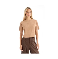 The Noli Shop Women's Naya Suede T-Shirt - Cafe