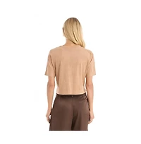 The Noli Shop Women's Naya Suede T-Shirt - Cafe