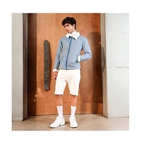 Campus Sutra Men's Powder Blue Contrast Sherpa-Lined Suede Rider Jacket