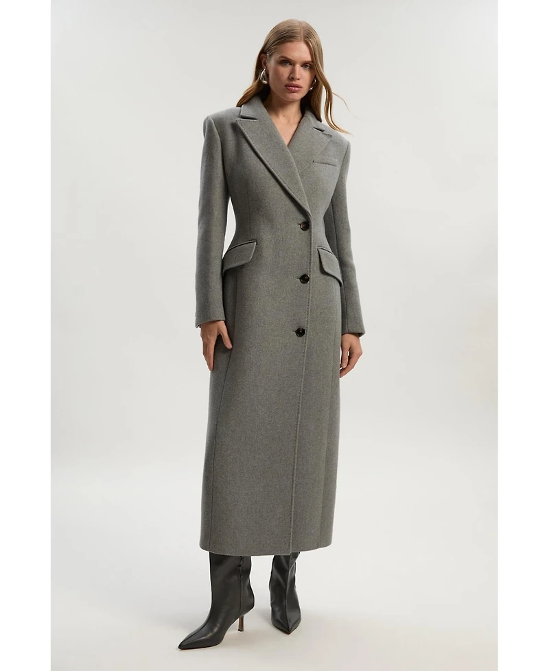 Karen Millen Women's Wool Blend Tailored Fitted Maxi Coat