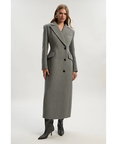 Karen Millen Women's Wool Blend Tailored Fitted Maxi Coat