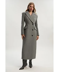 Karen Millen Women's Wool Blend Tailored Fitted Maxi Coat
