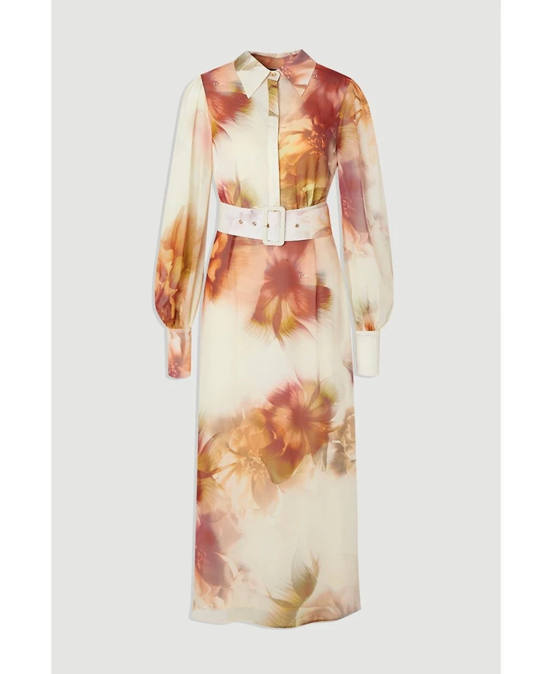 Karen Millen Women's 's Floral Belted Woven Shirt Dress