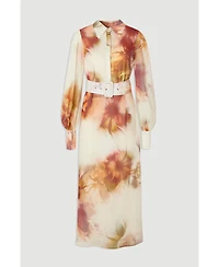 Karen Millen Women's 's Floral Belted Woven Shirt Dress