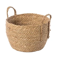 Wickerwise Decorative Round Wicker Woven Rope Storage Blanket Basket with Braided Handles