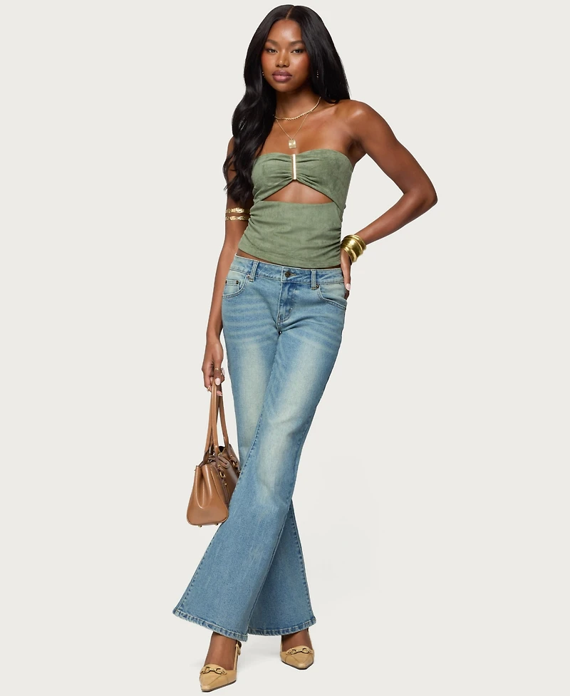 Edikted Women's Jenni Washed Low Rise Flared Jeans