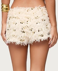 Edikted Women's Faux Feather Sequin Micro Shorts
