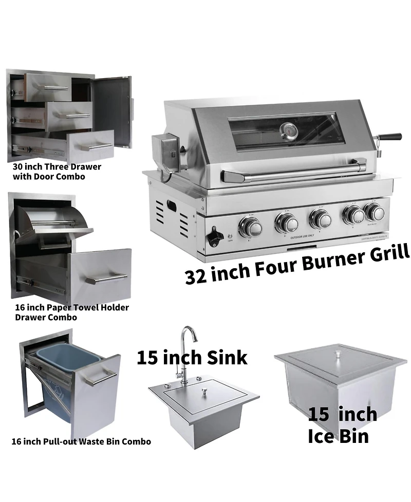 Mondawe 32" Built-In Gas Grill Outdoor Kitchen with Infrared Burner
