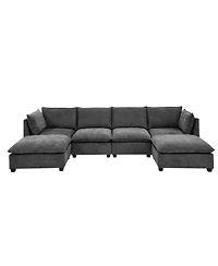 Streamdale Furniture Comfy Cloud 4-Seat Chenille Sofa Sleeper with Ottomans & Pillows