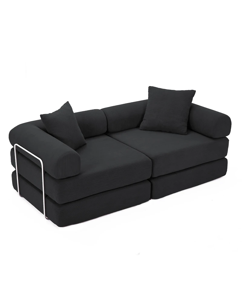 Streamdale Furniture Streamdale Modular Couch Sofa Bed for Apartment, Convertible Sofa Bed, Black Corduroy