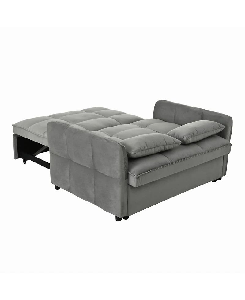 Streamdale Furniture Streamdale 3-in-1 Velvet Pull Out Couch Bed with Reclining Backrest & Pillows (Dark Grey