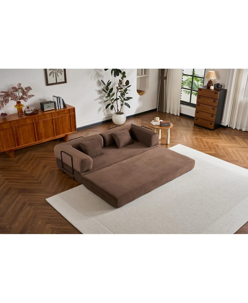 Streamdale Corduroy Convertible Sleeper Sofa Bed with Pillow (Brown)