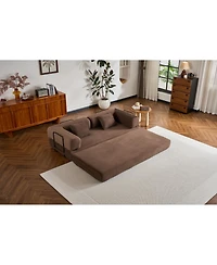 Streamdale Corduroy Convertible Sleeper Sofa Bed with Pillow (Brown)