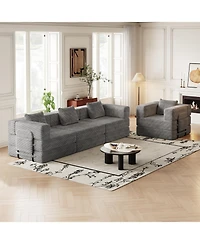 Streamdale Furniture 4-seater folding sofa bed with corduroy fabric, storage pockets & cushions.
