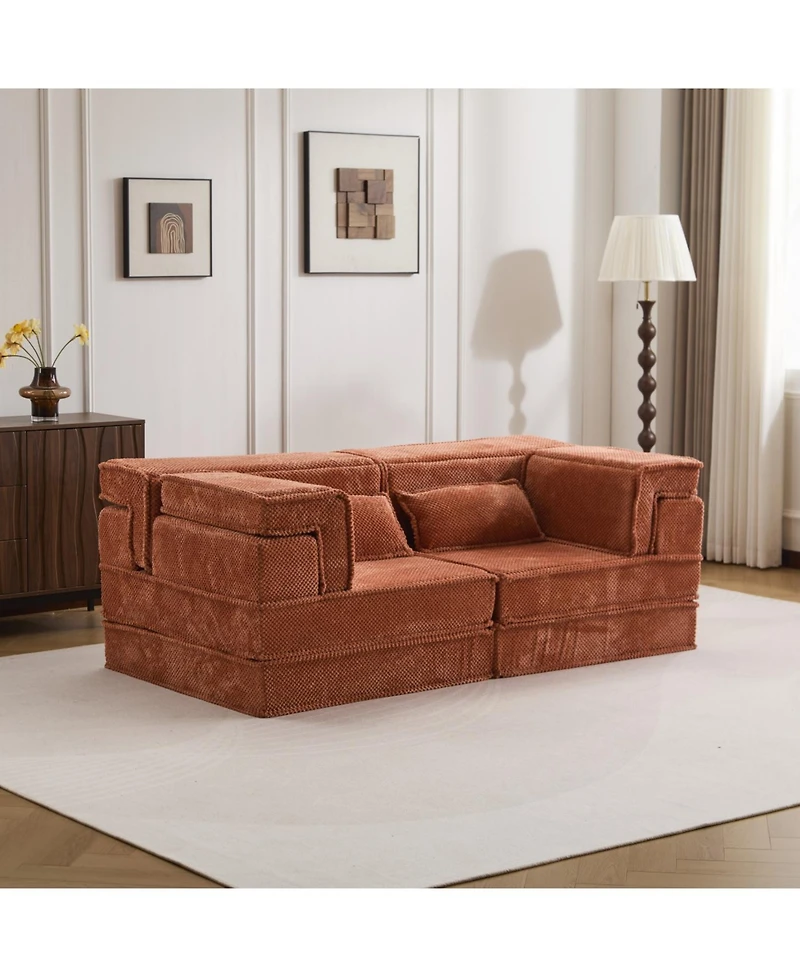 Streamdale Furniture Orange Compression Sofa, Convertible Floor Sofa Bed, Modular Sectional