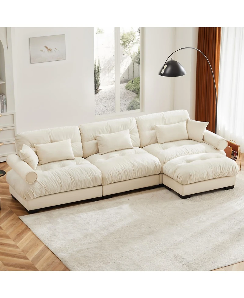 Streamdale Furniture Streamdale Super Comfort Oversized Modular Velvet Sectional Sofa with Movable Ottoman, Cream
