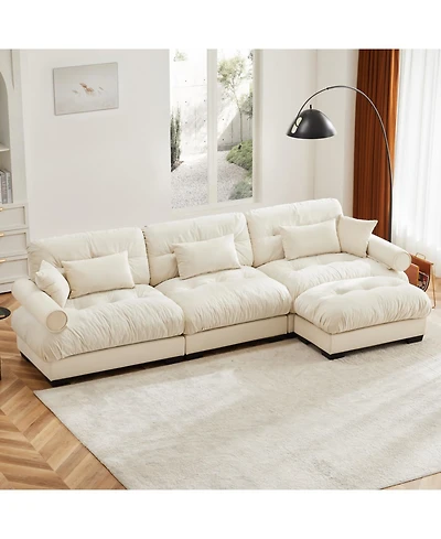 Streamdale Furniture Streamdale Super Comfort Oversized Modular Velvet Sectional Sofa with Movable Ottoman, Cream