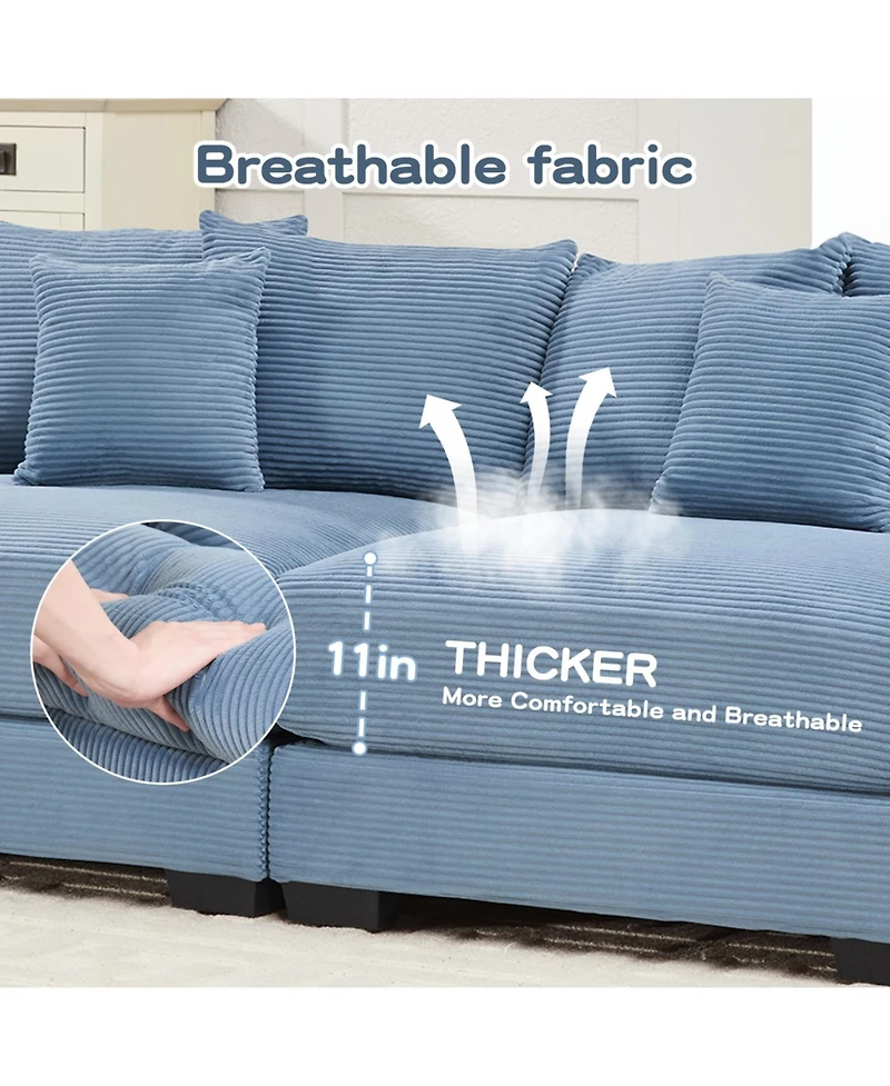 Streamdale Oversized U-Shape Sectional Couch, Premium Corduroy Fabric, Blue
