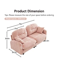 Streamdale Furniture Streamdale Loveseat Cloud Sectional Couch, Chenille Fabric, Tufted Cushions, Pink