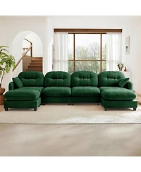 Streamdale Furniture Streamdale Modular Sectional U Shaped Couch with Ottoman, Soft Chenille Fabric, Green