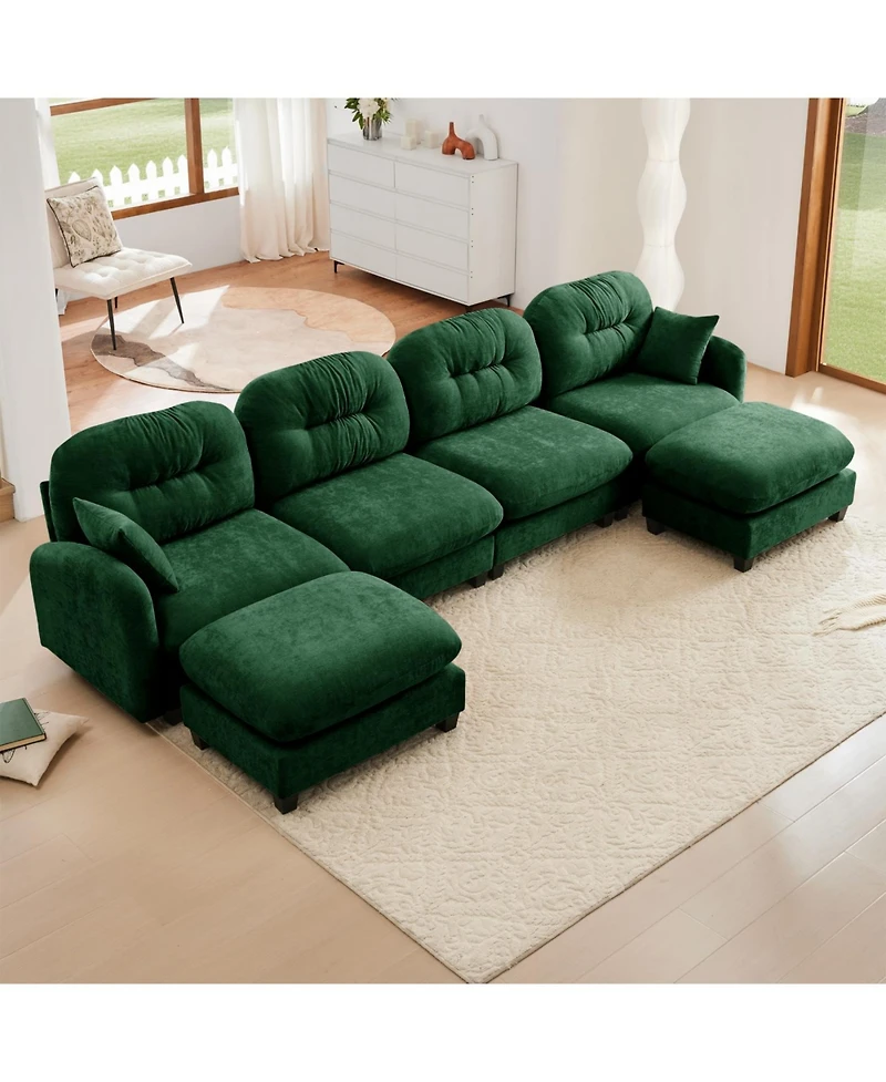 Streamdale Furniture Streamdale Modular Sectional U Shaped Couch with Ottoman, Soft Chenille Fabric, Green