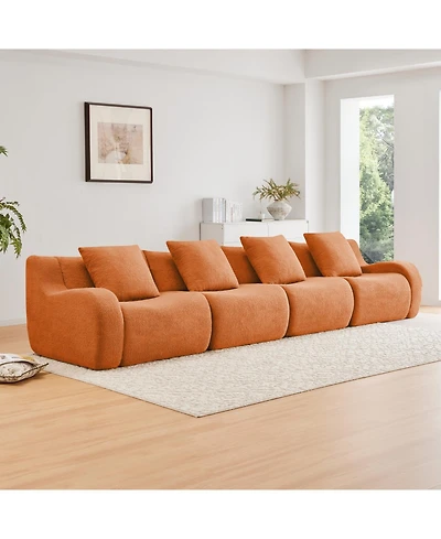 Streamdale Furniture 4-Seat Boneless Sofa, Teddy Fabric, No Assembly, Orange