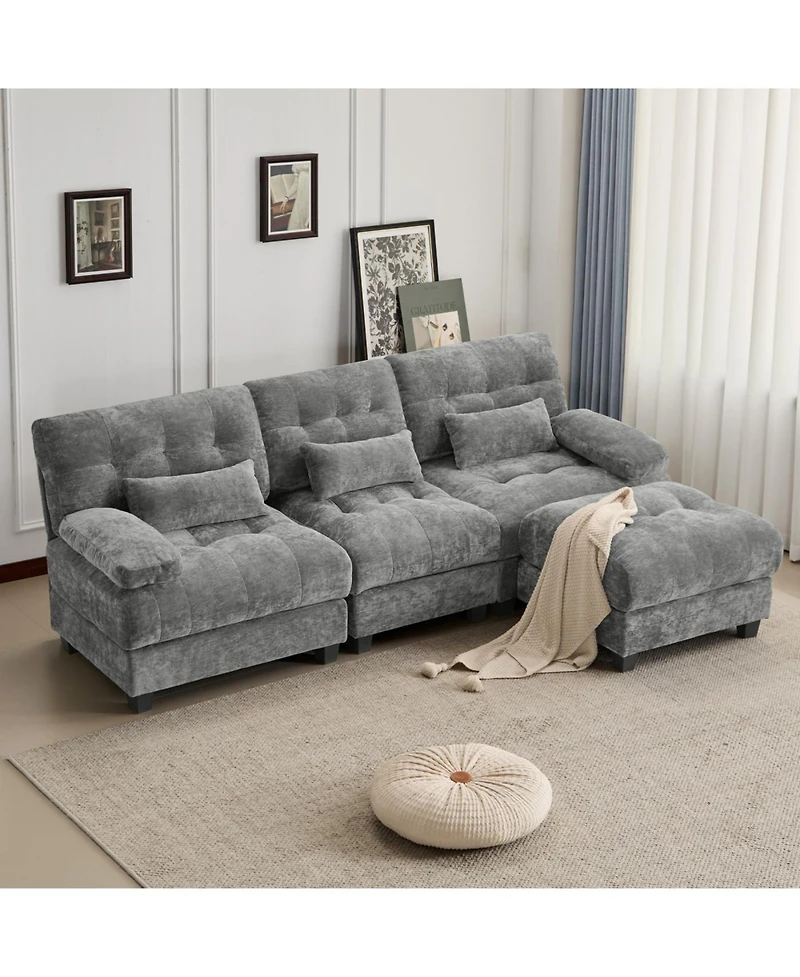 Streamdale Furniture 93" 3+1 Seater Sofa w/ Ottoman, Adjustable Backrest, 350lb/Seat, Chenille